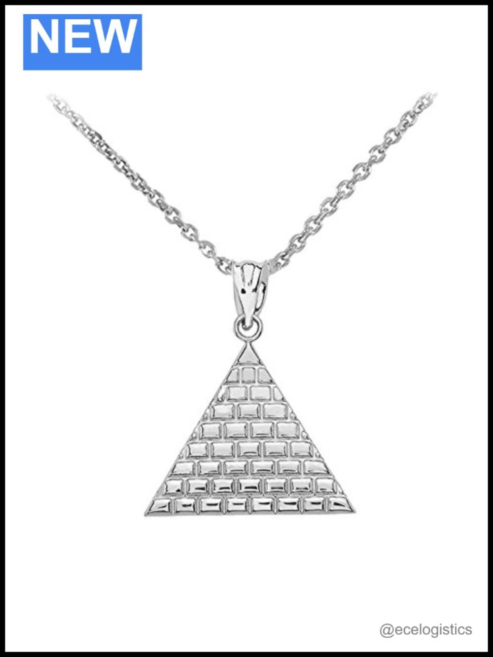 Sterling Silver Pyramid Triangle Pendant Necklace Egyptian Charm